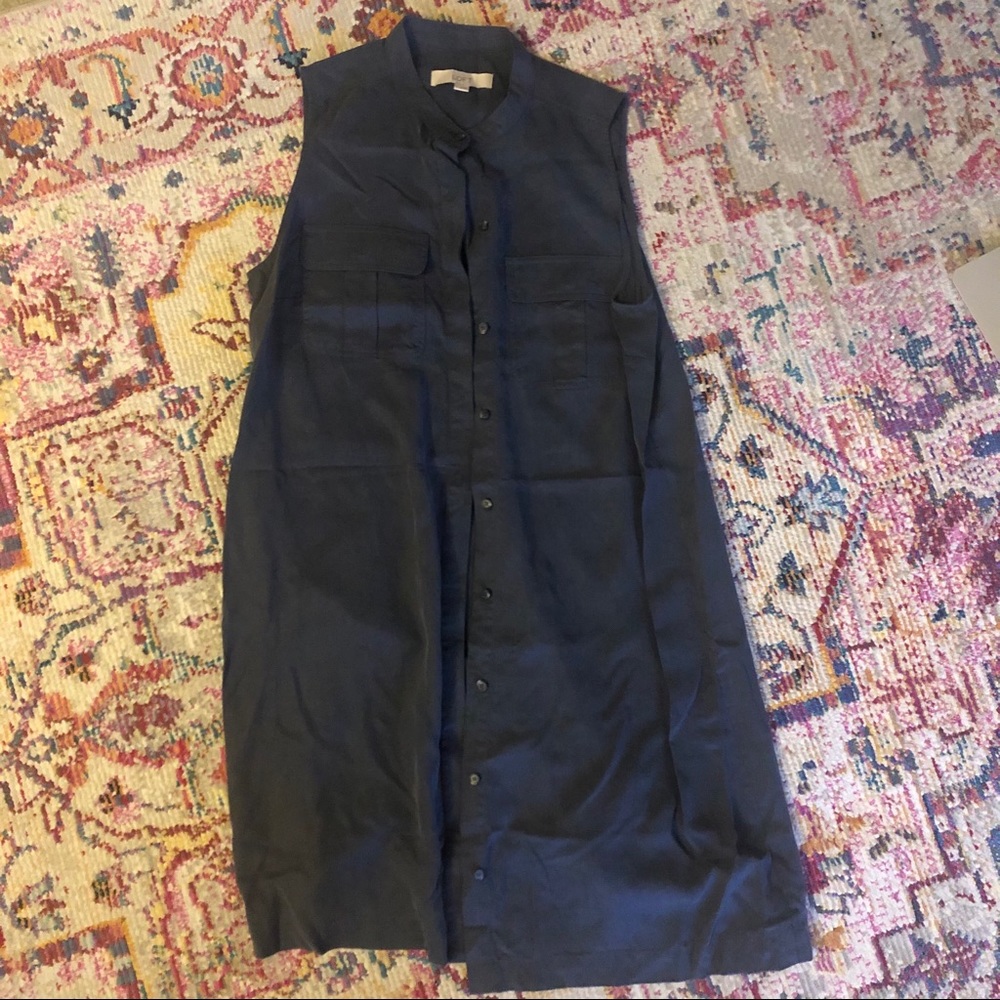 LOFT Gray Sleeveless Midi Button-down Dress